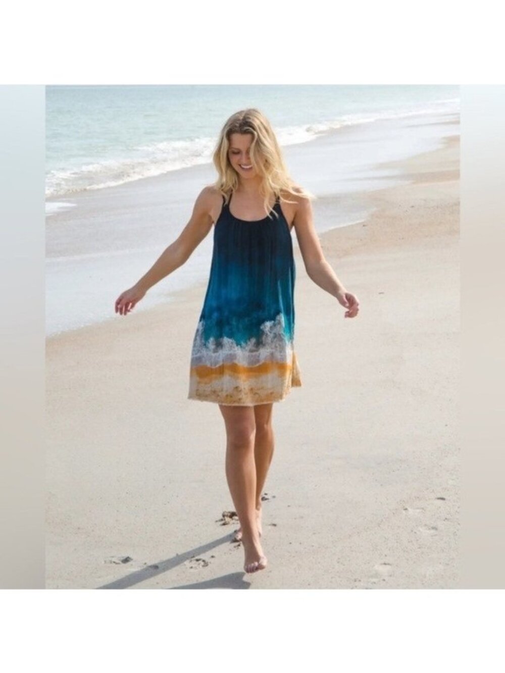 Natural Life Coco Cotton Gauze Mini Dress Size XS/S Navy Beach Ocean Print Boho